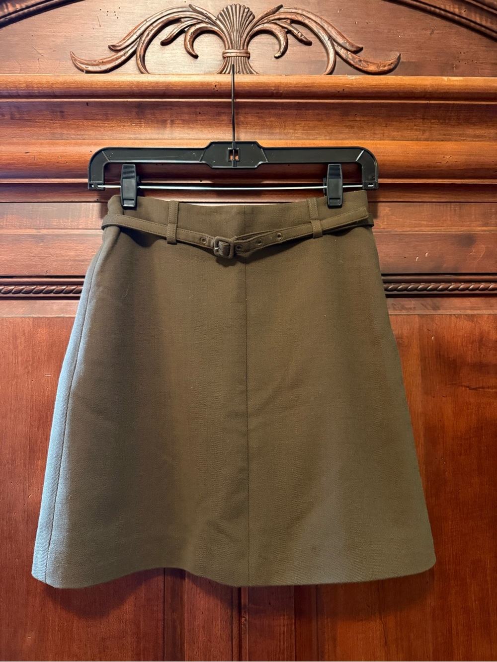 Theory Olive Brown A-Line Belted Skirt